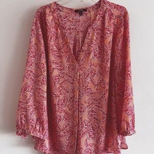 NYDJ Blouse - Red/Pink Paisley on Peach background - Size M